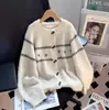 Cárdigan de punto jacquard holgado estilo coreano para mujer, nuevo suéter de bloques de color para otoño e invierno con botones de cuerno, prenda exterior para mujer