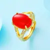 Anillo abierto para mujer de oro laminado 24k imitación gema calcedonia al por mayor anillo de oro de Vietnam para mujer no se decolora por mucho tiempo
