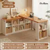 Mesa de canto em madeira maciça com estante, mesa integrada para estudo em casa, mesa de escrita para estudantes, mesa para computador de mesa de quarto
