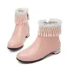 Botines Dulces con Volantes Botas de Cuero de Princesa Cremallera Lateral Botas Martin Tacón Bajo Zapatos de Mujer Talla 28-43 Botas para Padres e Hijos