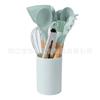 Utensilios de cocina de silicona transfronterizos de 12 piezas antiadherentes espátula mango de madera pala cuchara para sopa herramientas de cocina cubo de almacenamiento fabricante en stock
