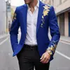 2026 Novo Tamanho Europeu Masculino Terno com Estampa Paisley Dourada Blazer Casual Slim-Fit Masculino