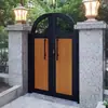 Puerta de Patio de Aleación de Aluminio, Puerta Sólida de Hierro Forjado para Exteriores de Villa, Valla de Patio de Casa Rural, Arco de Jardín con Textura de Madera