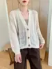 Zhenrong~ Cárdigan de Punto Hueco Herbalife 75% Cachemira + 25% Seda de Morera Cárdigan de Punto Chaqueta Suéter Ligera para Mujer