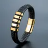 Pulseira Masculina de Couro Trançado da Amazon Mais Vendida e Fashion com Contas de Aço Inoxidável Pulseira DIY Joias Atacado