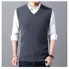 Chaleco de Lana con Cuello en V Otoño e Invierno para Hombre sin Mangas Color Sólido Tejido Chaleco Básico de Grosor Medio Suéter Casual Chaleco para Hombre