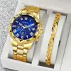 Pulseira de Relógio Masculino Popular Transfronteiriça Conjunto de 2 Peças Relógio de Pulso Masculino de Quartzo com Mostrador Grande de Alta Qualidade Conjunto para Venda por Atacado
