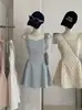 Vestido de Tirantes Ajustado Estilo Coreano para Niña Kekezoon con Cintura Alta y Pliegues, Dulce Vestido Petite 8162