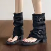Sandalias Apiladas de Tubo Corto Retro 2026 Verano Nuevo Estilo Aumentadoras de Altura Modernas Botines de Punta Abierta Sandalias de Punta Abierta de Nicho de Moda