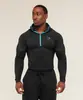 Camisa esportiva de manga comprida masculina GYMSHARK/ONYX5, com zíper parcial, justa, de secagem rápida, respirável, em estoque na fábrica, transfronteiriça