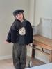 Ropa Exterior de Pelo Estilo Coreano para Niñas Suéter Tejido con Capucha de Perrito Traje de Pantalón con Estampado de Leopardo Forrado de Polar Nuevo Estilo Otoño e Invierno 2025 Moderno
