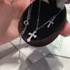 Colar Pingente Duplo Cruzado Totalmente Cravejado em Prata de Lei S925 Design de Nicho Temperamento Versátil Luxo Leve Corrente para Clavícula Personalidade