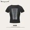 Madness da Rua 2026 Transfronteiriço Retrô Lavado Estilo Vintage Top de Garota Spicy com Estampa Raglan Slim-Fit Manga Curta Camiseta.