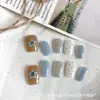 [Puntos de Sal Marina] Uñas Portátiles Hechas Completamente a Mano Azul Glaciar Hielo Transparente Puntos Pequeños Frescos Blanqueamiento Parche de Manicura Pintado a Mano