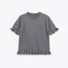 Exportación Transfronteriza Ropa de Mujer Otoño 2025 Estilo Europeo y Americano Suéter Pulóver de Manga Corta con Cuello Redondo Decorado con Encaje para Mujer G89044