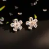 Pendientes de Flor de Cristal con Aguja de Plata 925 Estilo Coreano Gama Alta Celebridad de Internet Dulces Dopamina Flor Zirconia Pendientes para Mujer