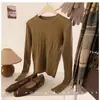 Suéter Interior Corto Estilo Coreano para Mujer en Otoño e Invierno Raya en el Pecho Delgado Cálido Camiseta Base Suéter Tejido Maillard