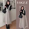 Moda para Mujeres Embarazadas Elegante Coreano Holgado Otoño e Invierno Suéter de Lana Francés con Tirantes Traje de Dos Piezas para Mujeres Embarazadas