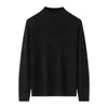 Nuevo suéter de punto de lana fina 100% para otoño e invierno, cuello redondo medio alto, de manga larga para hombre, color liso, top de lana 2026