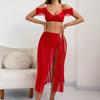 Comércio Exterior Transfronteiriço Lingerie Nova Sexy Europeia e Americana Sexy Feminina Malha Ombro Caído Fenda Alta Saia Longa Conjunto Sexy Atacado