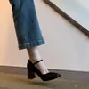 Zapatos de Salón Negros Elegantes para Mujer, Nuevos Zapatos Mary Jane Estilo Francés 2025, Punta Cuadrada, Tacones Altos Gruesos