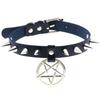 Ei New Harajuku Soft Girl Vazado Temperamento Espigão Rebite Pingente Pentagrama Couro Choker Colar Colarbone