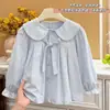 Camisa de Boneca Casual de Algodão Puro Estilo Coreano Nova para Meninas no Outono, Camisa Tendência para Bebês Meninas, Moda Infantil