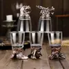 Juego de Copas de Vino Blanco Zodiaco Dispensador de Vino para el Hogar Juego de Vino Chino de Alta Gama 12 Copas Pequeñas Bala Una Copa