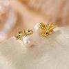 Un Ciervo Plata S925 Plata Esterlina Chapado en Oro Pendientes de Perla Natural de Agua Dulce Personalidad Moda Elegante Lazo Pendientes de Mujer