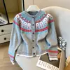 Suéter Jacquard de Flor Fair Isle Cárdigan de Punto Suave Pulóver para Mujer Diseño Otoño/Invierno Prenda Exterior Superior