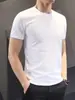 Camiseta Blanca y Negra de Algodón CVC para Hombre de Manga Corta, Color Sólido, Transpirable para Verano, Corte Delgado, Moderna, Elegante, Cuello Redondo, Manga Corta