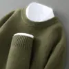 Suéter 100% Lã Pura Masculino Gola Alta Meio Espessa Cor Sólida Pulôver Casual de Negócios Malha Solta Camisa Base Top