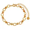 Pulseira Oval com Contas Personalizadas e Detalhes em O de Aço Titânio Estilo Ins Europeu e Americano para Mulheres, Design de Nicho, Luxo Leve, Pulseira Versátil