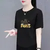 2026 Verão Novo Tendência Manga Curta Estilo Coreano Solto Tamanho Grande Gola Redonda Estampado Top Camiseta para o Trabalho Popular Roupa Feminina