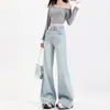 Calça Jeans Flare Clara Estilo Americano para Mulheres Baixas, Novidade Outono 2025 Cintura Alta Emagrecedora Calça Flare Não Elástica
