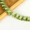 Encaje festoneado de borde verde matcha con cinta de satén de poliéster para dobladillo de ropa, accesorios DIY, pasamanería elástica larga con descuento