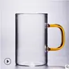 Taza de té de vidrio simple resistente al calor con asa colorida, taza de café con leche de alto valor para el desayuno, vaso para beber para el hogar