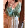 Cárdigan de punto verde de moda Xinyang Yunnan para mujer, atuendo de primavera, suéter de lana de una sola pieza