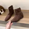 Botas Cortas Delgadas de Gamuza con Aumento Interior Botas Cortas Botas de Mujer Otoño e Invierno 2025 Botas Marrones Tobillo Botas Francesas Pequeñas Nude
