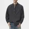 Roupas Masculinas Xintang Camisa de algodão puro lavada com gola alta estilo retrô japonês para homens, camisa casual simples solta moderna estilo americano