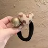 Cuerda para el pelo de tela retro con forma de corazón y lazo, con cuenta dorada grande, para niñas, simple y versátil, alta elasticidad, no daña el pelo