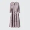 Elegante y suave vestido largo de seda de morera con cintas, vestido de seda de verano para mujer, sensación de alta gama y juvenil para el verano