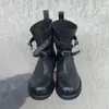 Estilo coreano~botas curtas com fivela retrô, botas de cavaleiro, botas western cowboy de salto grosso para mulheres, botas curtas de moto bico redondo emagrecedoras