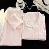 Pijama cálido engrosado con volantes para mujer, temporada de otoño e invierno, cárdigan, color liso, suave y esponjoso, ropa de casa con terciopelo, se puede usar afuera