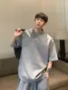 Camiseta de Verano 2025 Nueva de Alta Gama con Cuello en V de Manga Corta para Hombre Holgada Talla Grande Texturizada de Media Manga Top de Moda para Hombre