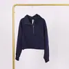Moletom Lulu com Gola Alta e Meio Zíper com Etiqueta, Em Estoque Entrega Direta, Etiqueta Dourada, Zíper Dourado, Moletom Casual Solto Curto de Fleece
