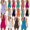 Amazon transfronterizo Chaleco casual de cuello redondo plisado sin mangas para mujer europea y americana, camisa ajustada, vestido corto mini
