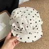 Boina de Lunares con Lazo para Mujer, Sombrero de Verano Estilo Coreano, Sombrero de Pico Adelgazante, Versátil, Boina de Periódico, Boina de Pintor