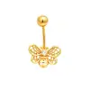 Joyería para piercing con incrustación de circonita, barra de acero inoxidable, accesorios de cobre, base de rosca externa giratoria, adorno para ombligo