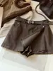 Elegante minifalda asimétrica con abertura para mujer, falda de otoño de cintura alta adelgazante línea A que se ajusta a la cadera para figuras petite, media falda anti-exposición